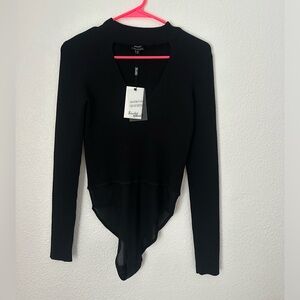 Bardot Bodysuit Women’s M Black Knit Long Sleeve Keyhole NWT
